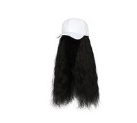 Peluca De Sombrero Peluca de gorra de béisbol, peluca larga y recta con sombrero negro/blanco for mujer, pelucas de pelo sintético, peluca de sombrero ajustable de conexión natural Gorros De Peluca Pa