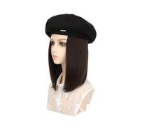 Peluca De Sombrero Sombrero de peluca for mujer, sombrero de peluca de longitud media, boina de pelo liso con peluca, sombrero de peluca ajustable Pelucas De Sombrero Para Mujeres(Color:A)