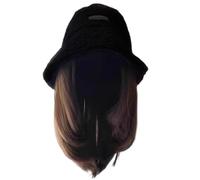 Peluca de sombrero, sombrero de pescador de invierno negro con cabello, 12 cabello liso ondulado rizado, tapa de cubo de lana de corderos con peluca sintética para mujeres pelucas para mujeres