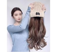 Peluca De Sombrero Sombrero de punto for peluca, sombrero de peluca rizado ondulado, sombrero de peluca realista natural, sombrero de peluca de pelo largo for mujer, adecuado for ocio al aire libre Pe