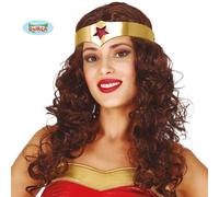 Peluca De Superhéroe Femenina Con Diadema Marrón Wonder Heroína Niña Cabello fg