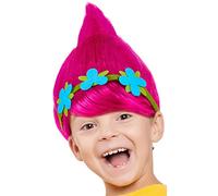 Peluca de Troll para niños y niñas en rosa, turquesa y verde para complementar el disfraz de Trolls en carnaval y fiestas de disfraces (rosa + corona de flores)