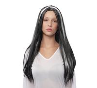 Peluca de Vampiresa Diablo de Halloween para Mujer, Pelo Largo y Liso de Cosplay, Pelucas Sintéticas de Fibra resistente al Calor de Alta Temperatura (JS-129-NEGRO/BLANCO)