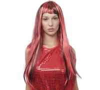 Peluca de Vampiresa Diablo de Halloween para Mujer, Pelo Largo y Liso de Cosplay, Pelucas Sintéticas de Fibra resistente al Calor de Alta Temperatura (JS-69-ROJO)