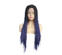 Peluca delantera de encaje 13x3, fibra resistente al calor, trenza sintética trenzada, pelucas atadas a media mano, Color negro a azul(18inch)