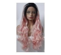 Peluca delantera de encaje 13x3, pelucas sintéticas sin pegamento rosa con ondas corporales for uso diario de mujeres, mezcla negra y rosa Wiglets(18inch)