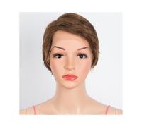 Peluca delantera de encaje Peluca de cabello humano liso con corte pixie, 13x6x1, transparente, encaje frontal, corta(Bruin)