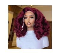 Peluca delantera de encaje Peluca de cabello humano ondulado color borgoña 99J, 13x4 HD, con encaje frontal, prearrancada(16inches)