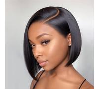 Peluca delantera de encaje Pelucas de cabello humano con corte bob, corto, liso y raya al lado, pelucas encaje, indio(12inches)