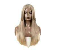 Peluca delantera de encaje Pelucas delanteras de encaje sintético for mujer, color marrón degradado con flequillo, peluca recta sin pegamento 24 pulgadas