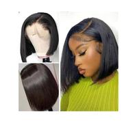 Peluca delantera de encaje Pelucas diarias con raya al lado, pelucas cortas y rectas for mujeres, cabello humano indio pre-arrancado(12inches)