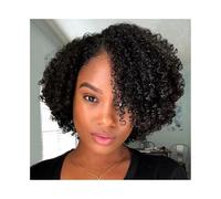 Peluca delantera de encaje Pelucas rizadas de cabello humano con raya lateral for mujeres negras, densidad del 180%(8inches)