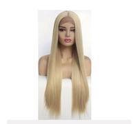 Peluca delantera de encaje sintético 13x3, pelucas hechas a mano pre-desplumadas de color rubio ceniza, rectas for uso diario Wiglets(24inch)