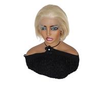 Peluca delantera de encaje sintético rubio, pelucas Bob rectas sin pegamento de capas cortas for mujeres blancas uso diario 6 pulgadas