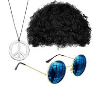 Peluca Disco y Gafas de Sol - Juego de Collar de Gafas de Sol con Peluca Hippie,Kit de Disfraz de Hip Hop Retro de 3 Piezas, de de Discoteca Doradas, Accesorios de Disfraz de Discoteca para