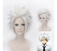 Peluca esponjosa corta blanca plateada 30 cm Bleach Hitsugaya Toushirou Cosplay Peluca(UNA)