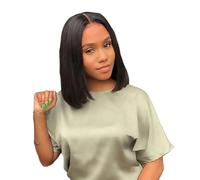Peluca Europea Y Americana Para Mujer Con Raya Media, Peluca Bob Negra Para Cabello Corto Y Liso