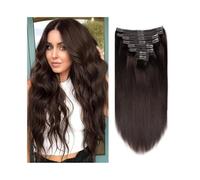 peluca Extensiones de cabello humano con clip, color castaño oscuro, liso y sedoso, 120 g/240 g Para adelgazar el cabello(20inches,240g-2 packs)