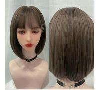 Peluca Femenina Con Flequillo De Aire, Pelo Corto Y Liso, Pelo De Clavícula Marrón Frío, Conjunto De Peluca De Alambre De Alta Temperatura
