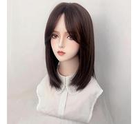 Peluca Femenina De Pelo Corto Bob Con Raya Al Medio Pelo Liso Natural Pelo Medio Largo Clavícula Marrón Frío