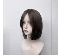 Peluca Femenina De Pelo Corto Marrón Fresco Con Raya Media Y Flequillo Pelo Corto Y Recto Estilo Bob Natural Con Diadema Completa