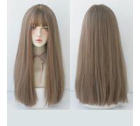 Peluca Femenina De Pelo Largo Cubierta De Cabeza Completa Pelo Largo Y Liso Negro Flequillo De Aire Natural Peluca Realista De Pelo Completo