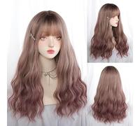 Peluca Femenina De Pelo Largo, Diadema Completa, Flequillo De Aire, Color Fino De Ratán, Pelo Ondulado Grande