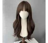 Peluca Femenina De Pelo Largo, Diadema Completa Natural, Pelo Artificial, Flequillo De Aire, Pelo Rizado Ondulado Grande, Marrón Frío