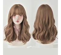 Peluca Femenina Natural Diadema Completa Pelo Largo Y Rizado Flequillo De Aire Pelo Medio Largo Esponjoso