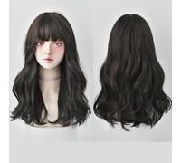 Peluca Femenina Natural Diadema Completa Pelo Largo Y Rizado Flequillo De Aire Pelo Medio Largo Esponjoso