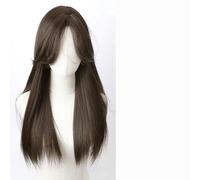 Peluca Femenina Natural, Largo, Negro, Pelo Liso, Cabello Humano Simulado, Diadema Completa, Flequillo Con Raya Media, Marrón Frío