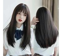 Peluca Femenina Pelo De Clavícula Marrón Negro Flequillo De Aire Pelo Corto Esponjoso Natural Pelo Largo Y Liso Tocado Completo