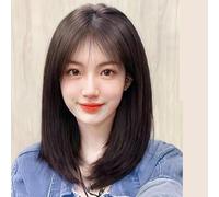 Peluca Femenina Pelo Largo Negro Marrón Cubierta De Cabeza Completa Pelo Simulado Pelo Corto Clavícula Natural Conjunto De Peluca De Pelo Medio Largo