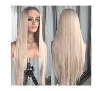 Peluca femenina Peluca con malla Frontal recta de platino rubio resaltado de color rubio prearrancada pelo sintético for mujeres peluca Frontal de encaje sin pegamento Cabello humano(4T Ash Blonde)