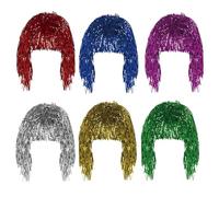 Peluca Fiesta Brillante,6 PCS Pelucas de Oropel para Fiestas,Pelucas de Disfraz de Aluminio de Colorespara Adultos,Peluca Divertida y Brillante para Halloween,Carnaval y Juegos de Rol (6 Colores)