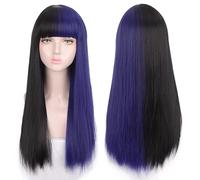 Peluca Flequillo Dorado Teñido Peluca De Pelo Largo Y Liso Mujeres Color Degradado Natural Peluca Sintética Resistente Al Calor Pelucas Grises Para Mujeres (T1/35 24 Pulgadas)