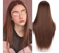 Peluca Flequillo Dorado Teñido Peluca De Pelo Largo Y Liso Mujeres Color Degradado Natural Peluca Sintética Resistente Al Calor Pelucas Grises Para Mujeres (I 24 Pulgadas)