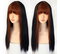 Peluca Flequillo Dorado Teñido Peluca De Pelo Largo Y Liso Mujeres Color Degradado Natural Peluca Sintética Resistente Al Calor Pelucas Grises Para Mujeres (T1B/4/27 24 Pulgadas)