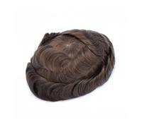 Peluca for hombre con base de encaje francés y poliuretano, 6 pulgadas, cabello humano, 30 mm, ondulada, densidad media, marrón. Hair Pieces Replacement(6x8")
