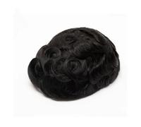 Peluca, Frente de encaje con Pu prótesis de cabello masculino tupé hombres nudo blanqueado frente de encaje Unidad de sistema de reemplazo de cabello humano, Cabello de tupé(Off Black,6x8)