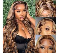 Peluca Frontal de Encaje con Cabello Humano Natural 13x4 Previamente Desbastado Onda Cuerpo 180% Densidad - Coloración Ombre 4/27 Rubio Miel Ceniza para Mujeres (Ombre Highlight Color, 18 Inch(46cm))