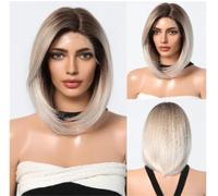 Peluca Frontal De Encaje, Corta, Lisa Y Negra Con Reflejos Marrones Para Fiesta Diaria En Club