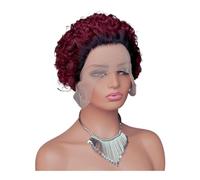 Peluca frontal de encaje de corte pixie 13 x 1, peluca corta y rizada de pelo humano sin pegamento para mujeres negras, añade volumen al cabello (T1B/99J)