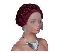 Peluca frontal de encaje de corte pixie 13 x 1, peluca corta y rizada de pelo humano sin pegamento para mujeres negras, añade volumen al cabello (99J#)