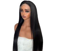 Peluca frontal de encaje liso 360 HD con cordón oculto, pelo humano, sin pegamento, prearrancado, densidad 180% para mujer, añade volumen al cabello (28 pulgadas)