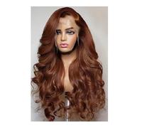 Peluca frontal de encaje marrón chocolate 13 x 4, cabello humano, pelucas transparentes onduladas corporales, peluca prearrancada, sin pegamento, densidad 150 añade volumen al cabello (61 cm)