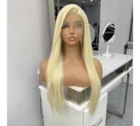 Peluca frontal de encaje rubio claro de 13 x 4 pulgadas, cabello largo y liso sin pegamento, línea de cabello natural, fibra sintética resistente al calor, perfecta for mujeres a la moda.(26inch)