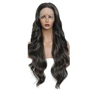 Peluca frontal de encaje sintético de color marrón ombre con peluca de pelo de bebé Long Body Wave Natural Soft Lace Hair