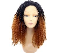 Peluca frontal de encaje sintético para mujer, medio rizado, negro, mediano, auburn natural, peluca de traje