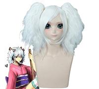 Peluca Gintama Sakata Gintoki Cosplay Disfraz Mujer Mujer Dos Colas de caballo Pelo sintético resistente al calor blanco Pelucas de anime Perucas